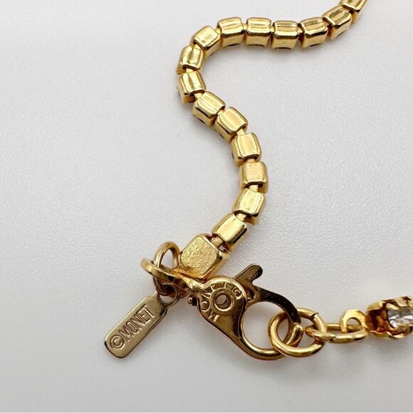 Vintage Monet Art Deco Rhinestone Waterfall Necklace Gold Tone Flapper 16 In - Picture 6 of 6